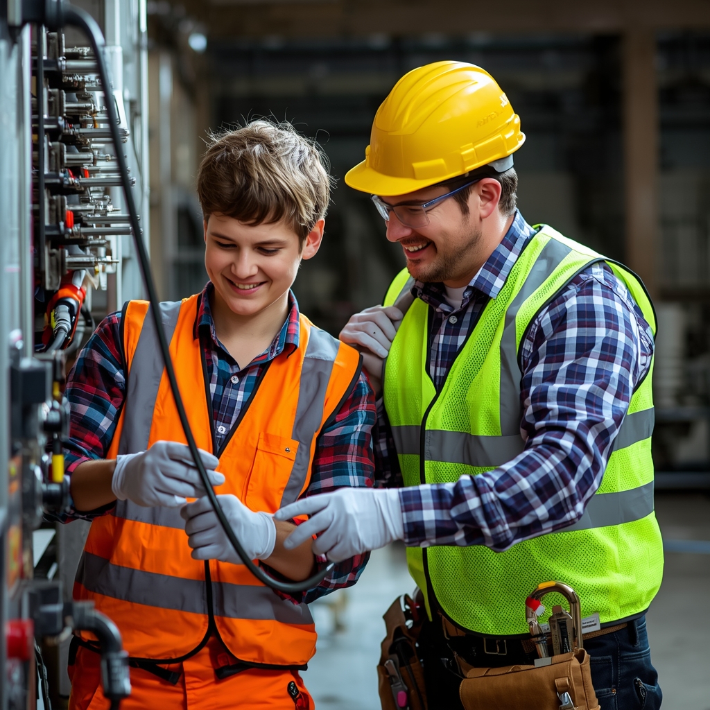 Professional electricians at work